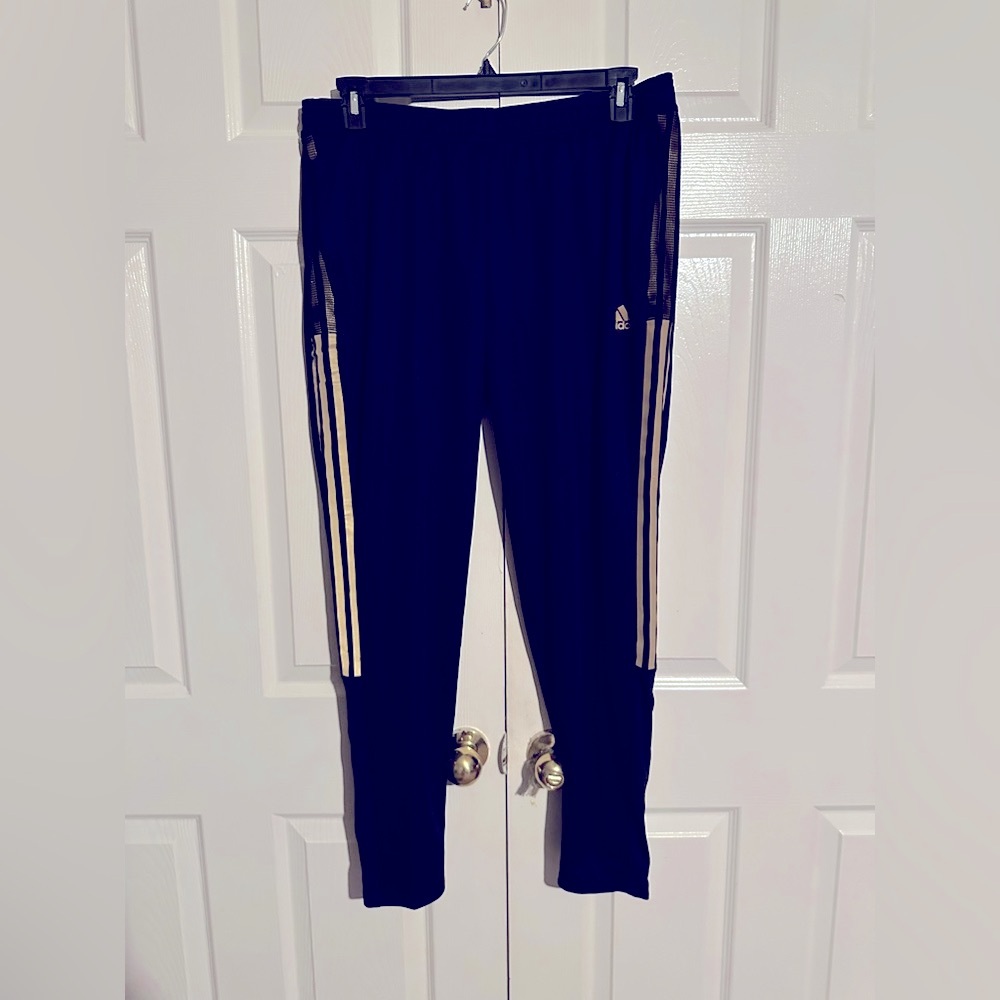 Adidas Black Joggers with Gold Stripes